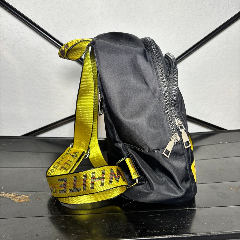 Off White Black Nylon Mini Backpack With Yellow I… - image 2